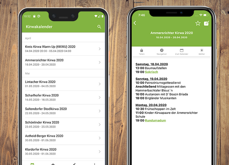 Kirwakalender App Entwicklung Oberpfalz